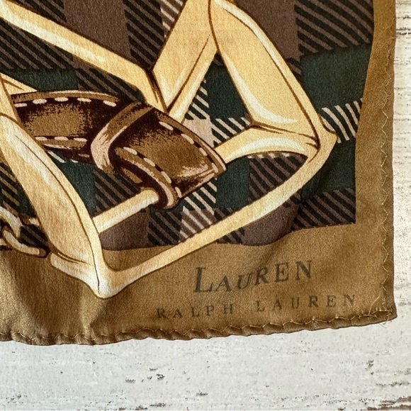 LAUREN RALPH LAUREN Houndstooth Plaid Equestrian Horse Bridal Silk Scarf - Picture 3 of 6
